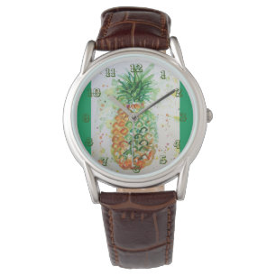Reloj De Pulsera Pineapple Lime Fruta Tropical Watercolor Art Verde