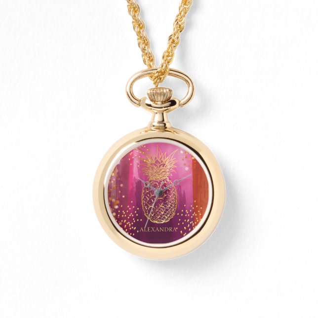 Reloj De Pulsera Pineapple Purpurina Oro Rosa Personalizado (Anverso)