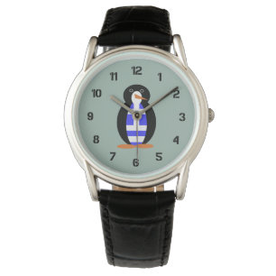 Reloj De Pulsera Pingüino con Chaleco de Bandera Griega