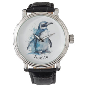 Reloj De Pulsera pingüino de color azul, personalizable