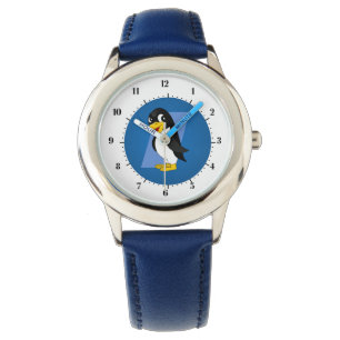 Reloj De Pulsera Pinguino de dibujos animados lindo - azul
