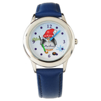 Reloj De Pulsera Pingüino de hockey con nombre personalizado