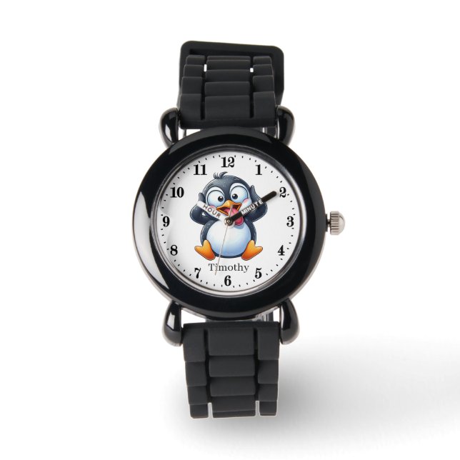 Reloj De Pulsera Pingüino de los chicos de Guay añadir nombre (Anverso)