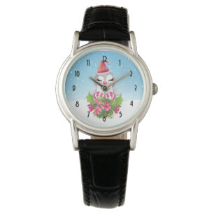 Reloj De Pulsera Pingüino de Navidades burdos en Santa Hat