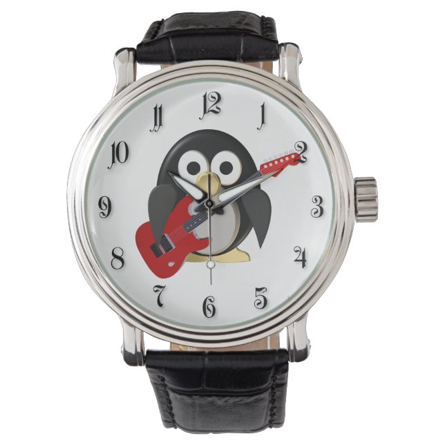 Reloj De Pulsera Pingüino gracioso con guitarra (Anverso)