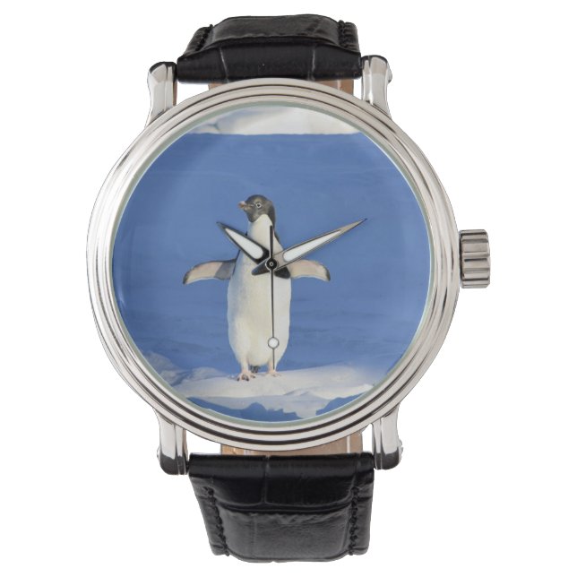 Reloj De Pulsera Pingüino gracioso en foto de hielo (Anverso)