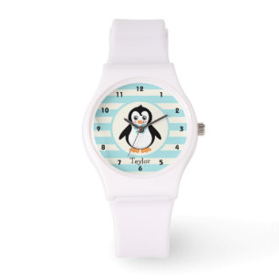 Reloj De Pulsera Pingüino lindo con Bowtie turquesa