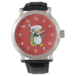 Reloj De Pulsera Pingüino navidad caminando sobre la nieve