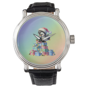 Reloj De Pulsera Pingüino Navidad con regalo y tarjeta de luz