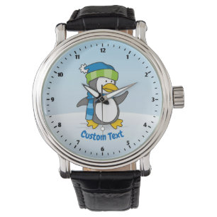 Reloj De Pulsera Pingüino pequeño caminando sobre la nieve