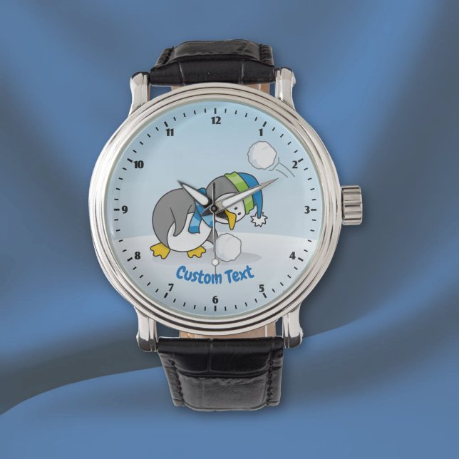 Reloj De Pulsera Pinguino pequeño recibiendo una bola de nieve (Subido por el creador)