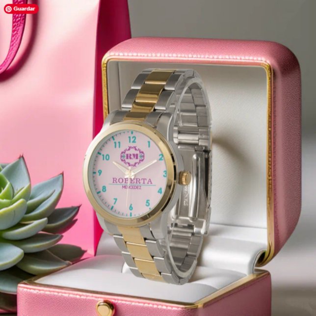 Reloj De Pulsera Pink and green Elegant Monogram Women's  (Subido por el creador)