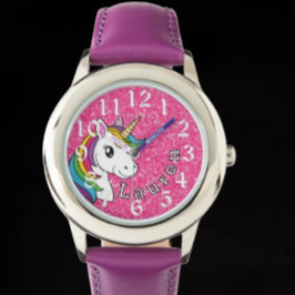 Reloj De Pulsera  Pink and Purple Glitter unicorn add name