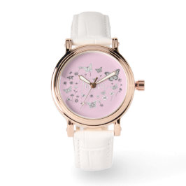 Reloj De Pulsera Pink and White Floral Butterfly Mother's Day