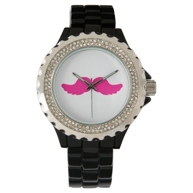 Reloj De Pulsera Pink Bushy Mustache Mustache Funny Angel Wings (Anverso)