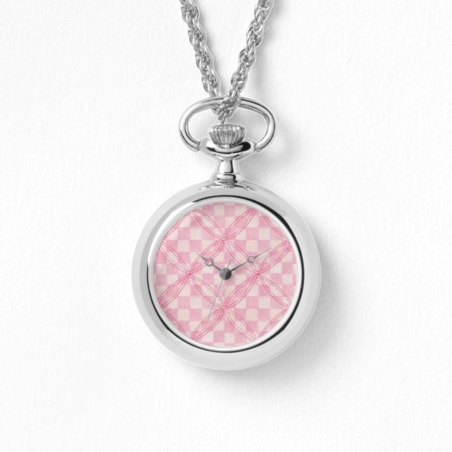 Reloj De Pulsera PINK CHECK QUILIN Silver Necklation Watch (Anverso)