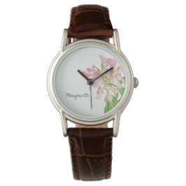 Reloj De Pulsera Pink Orchid Floral Design – Elegant Botanical Art