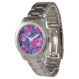 Reloj De Pulsera Pink & Purple Tropical - Un diseño de hibisco bril