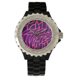 Reloj De Pulsera Pink Rhinestone Black Enamel Watch