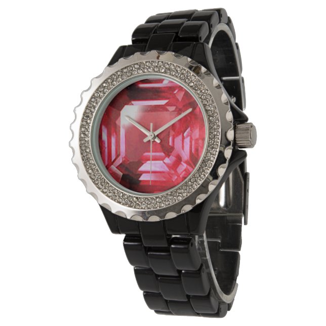 Reloj De Pulsera Pink Ruby Gemstone (Angular)