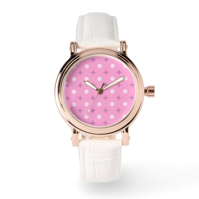 Reloj De Pulsera Pink Star Petal Dot Pattern (Anverso)