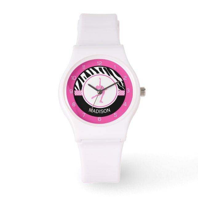 Reloj De Pulsera Pink Your Name Zebra Imprimir patinaje gráfico (Anverso)