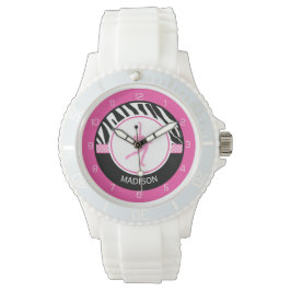 Reloj De Pulsera Pink Your Name Zebra Imprimir patinaje gráfico