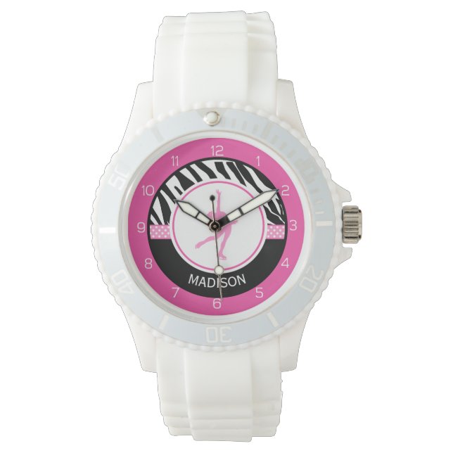 Reloj De Pulsera Pink Your Name Zebra Imprimir patinaje gráfico (Anverso)