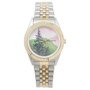 Reloj De Pulsera Pinos, colinas, cielo, paisaje en color de amanece