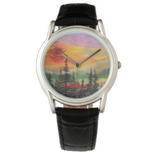 Reloj De Pulsera Pinos y nubes al atardecer en "Highland Scenway"