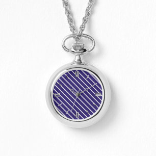 Reloj De Pulsera Pinstripes diagonales: azul marino y blanco