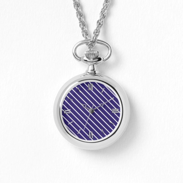 Reloj De Pulsera Pinstripes diagonales: azul marino y blanco (Anverso)