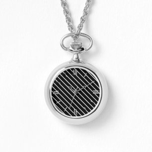 Reloj De Pulsera Pinstripes diagonales - blanco y negro