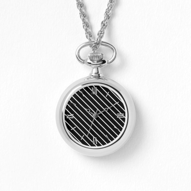 Reloj De Pulsera Pinstripes diagonales - blanco y negro (Anverso)