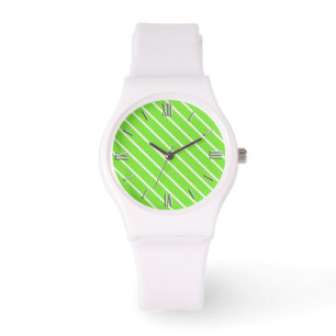Reloj De Pulsera Pinstripes diagonales: verde limón y blanco