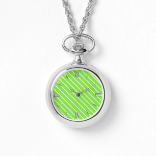 Reloj De Pulsera Pinstripes diagonales: verde limón y blanco