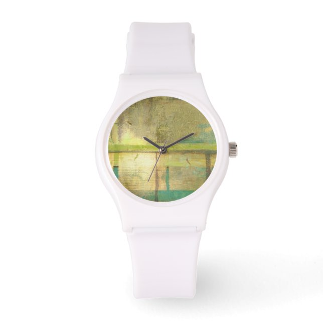 Reloj De Pulsera Pintado abstracto dorado turquesa y verde (Anverso)