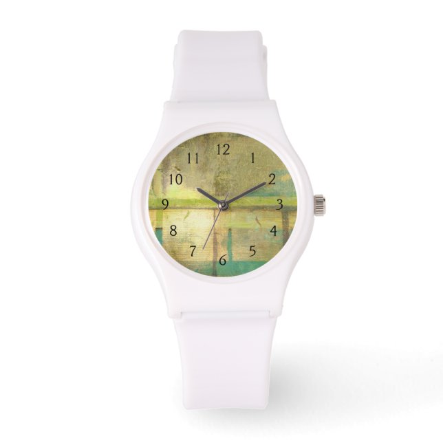 Reloj De Pulsera Pintado abstracto dorado turquesa y verde (Anverso)