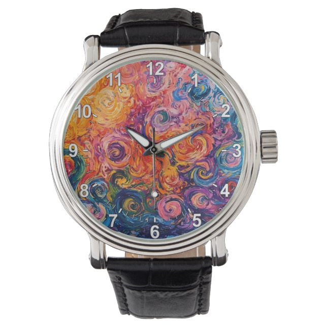 Reloj De Pulsera Pintado de aceite de Swichedelic Swirls (Anverso)
