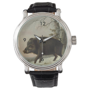 Reloj De Pulsera Pintado de caza de Bella Artes de cerdo marrón