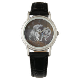 Reloj De Pulsera Pintado Keeshond Playtime - Arte Perro Original.