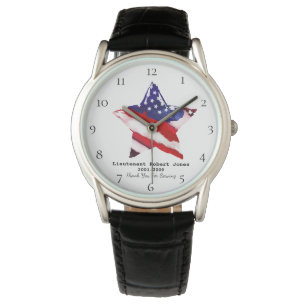 Reloj De Pulsera *~* Pintado Veterano Militar Bandera Azul Blanco R