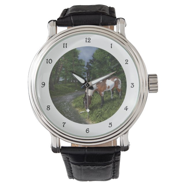 Reloj De Pulsera Pintar caballo por la corriente forestal (Anverso)