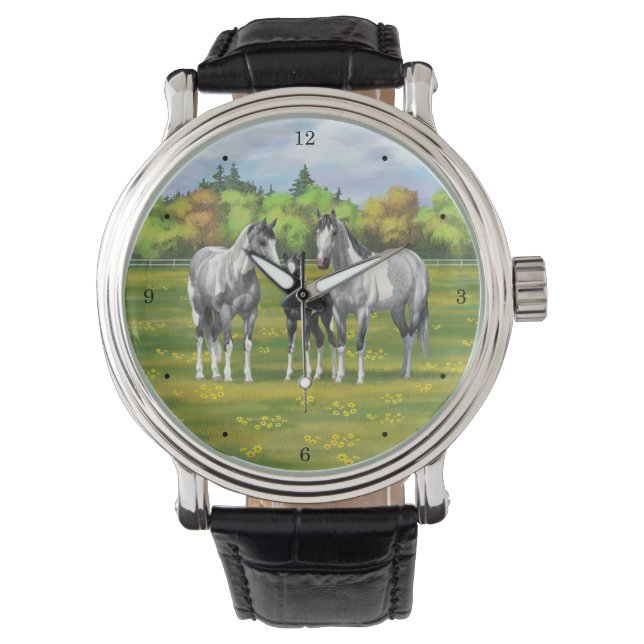 Reloj De Pulsera Pintar los caballos de pintura de guijarros de gri (Anverso)