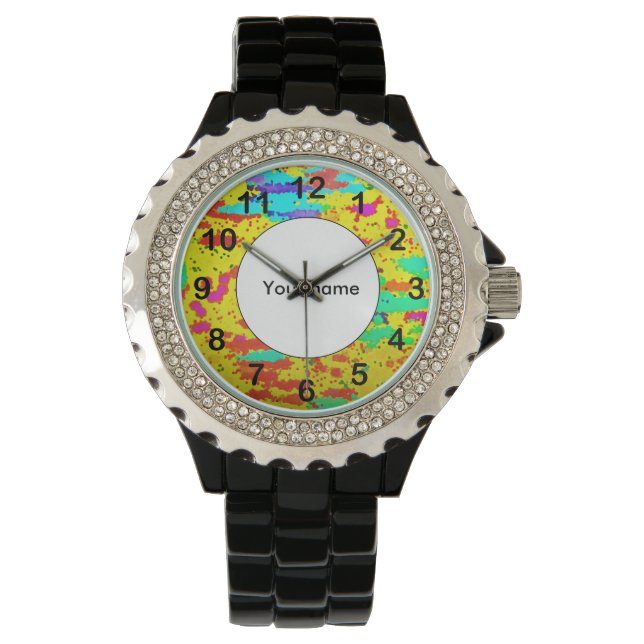 Reloj De Pulsera Pintar salpicaduras en un fondo amarillo (Anverso)