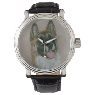 Reloj De Pulsera Pinto akita japonés/estadounidense y retrato blanc