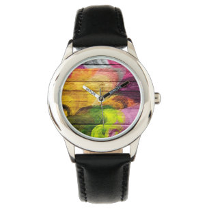 Reloj De Pulsera Pintura abstracta de madera colorida #7