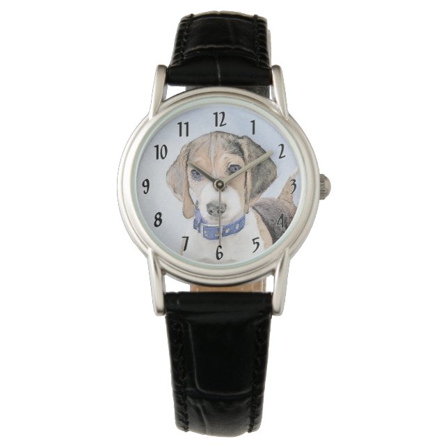 Reloj De Pulsera Pintura Beagle - Arte Perro Original Cuto (Anverso)