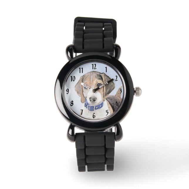 Reloj De Pulsera Pintura Beagle - Arte Perro Original Cuto (Anverso)