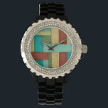 Reloj De Pulsera Pintura contemporánea de color multicolor en la co<br><div class="desc">Aqua, verde, rojo y amarillo se encuentran en una explosión de color que recuerda a un patrón en una cubierta de playa. Colgar esta pintura costera contemporánea en tu pared puede que te incite a tomar las vacaciones que has estado posando. Es un gran regalo para quien necesite una escapada...</div>